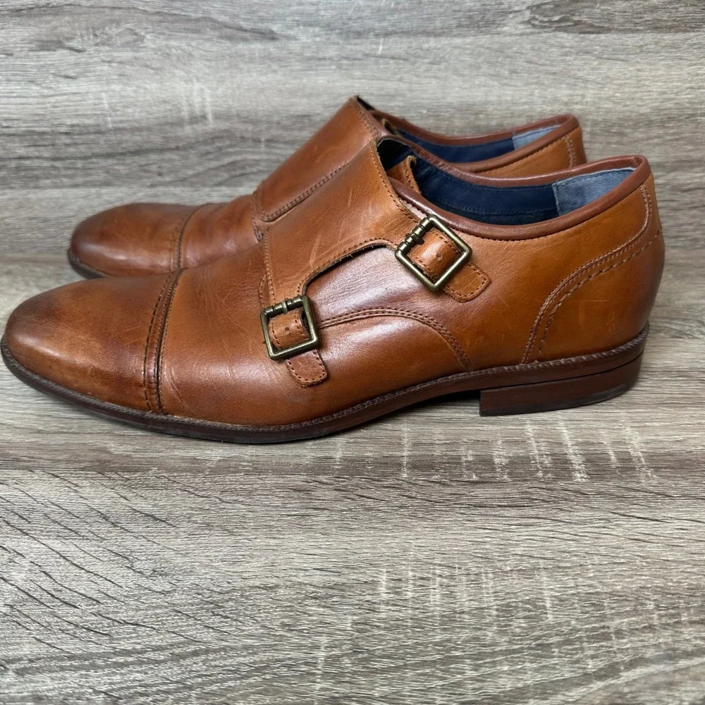 Cole Haan Grand 360 Shoes Mens 10.5 Cognac Leather Double Monk Strap Dapper